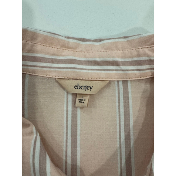 Eberjey Striped Organic Cotton Pajama Set L Shorts Button Up Tshirt Loungewear - Picture 3 of 8